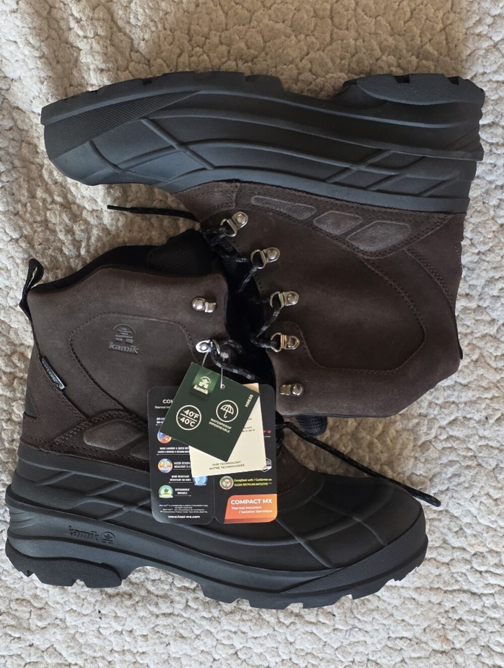 Kamik Fargo 2 Mens Winter Boots Size 11 Dark Brown Waterproof Insulated -40F